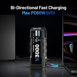TOPDON V3000 3000A Jump Starter & Power Bank - PD60W fast charging