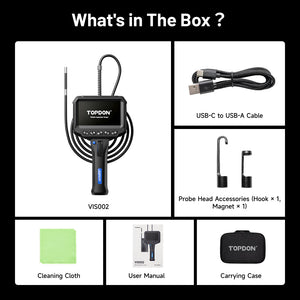 TOPDON VIS002 Articulating Borescope Camera - What's in the box with carrying case