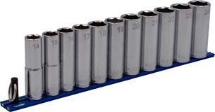 VIM Tools 11 Piece 1/2" Drive Deep Metric Socket Set with 13" MagRail (SM800D)